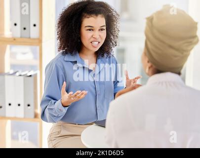 Black business woman, communication or talking in strategy planning, startup innovation meeting or vision idea. Office employee, worker or inclusive Stock Photo
