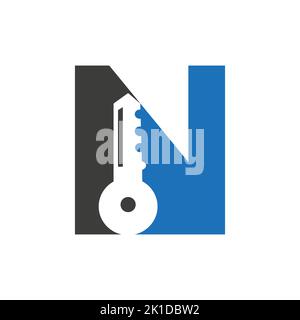 Letter N Key Logo Combine With House Locker Key For Real Estate and House Rental Symbol Vector Template Stock Vector