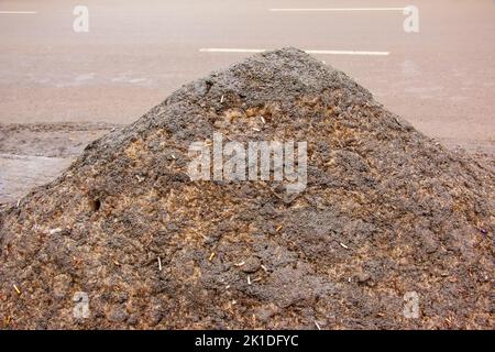 Melted dirt on the side of the road. Dirty snowy spring background. Texture of old and dirty snow. natural background. Snow mixed with mud, bad ecolog Stock Photo