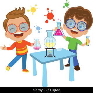 cute kids experimenting in class Stock Vector