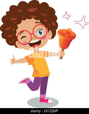 cute happy boy ringing school bell Stock Vector