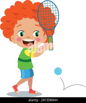 Athlete Cute Boy Playing Tennis Stock Vector
