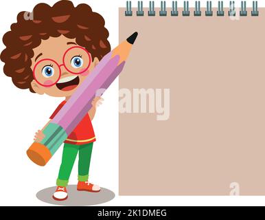 Your text here cute kids holding notepad and pen Stock Vector