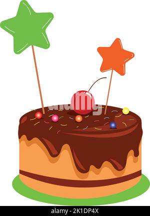 yummy birthday cake with cherry chocolate Stock Vector