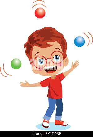 cute boy having fun playing in ball pond Stock Vector