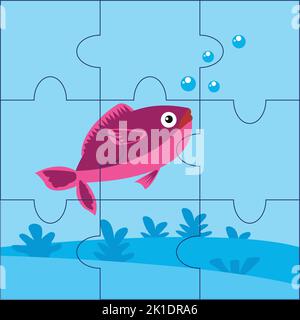 puzzle game undersea and floating fish Stock Vector
