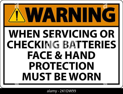 Warning When Servicing Batteries Sign On White Background Stock Vector