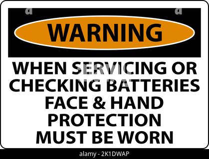Warning When Servicing Batteries Sign On White Background Stock Vector