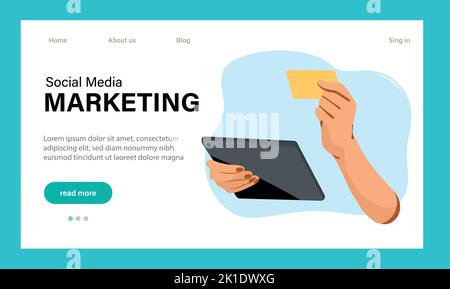 Landing page template of Social media marketing. Modern flat design concept of web page design for website and mobile website. Easy to edit and customize. Vector illustration Stock Vector