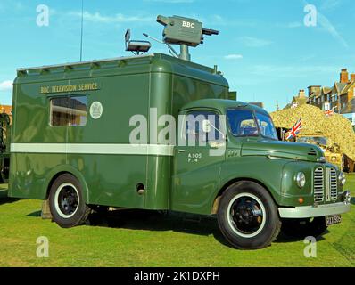 BBC Television, van, camera, outside broadcast, vintage, 1950s, movie cameras, England, UK Stock Photo
