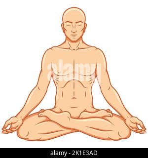 Vector Design of Man Meditating in Lotus Flower Position Stock Vector