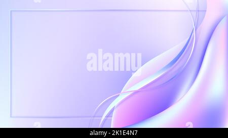 Abstract 3D fluid shapes gradient holographic with wave lines and frame decoration on pastel background. Vector illustration Stock Vector