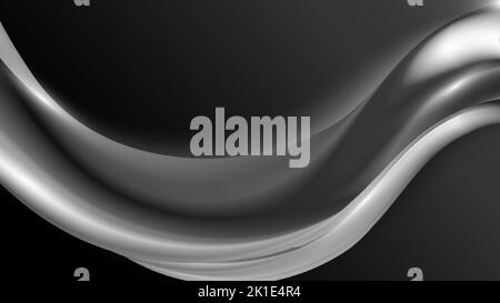 Abstract 3D black and white liquid wave shape on dark background and texture. Vector illustration Stock Vector