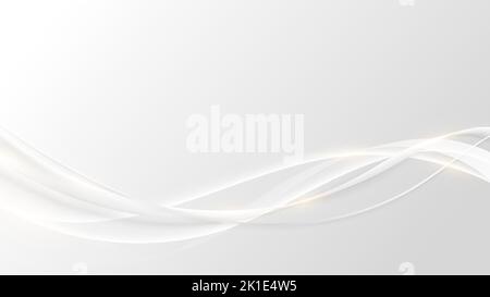 Abstract luxury concept white ribbon curved lines with lighting effect on clean background. Vector illustration Stock Vector
