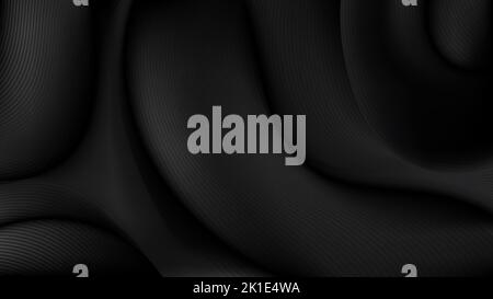 Abstract elegant 3D black fabric wrinkles with lines pattern texture on dark background. Vector illustration Stock Vector