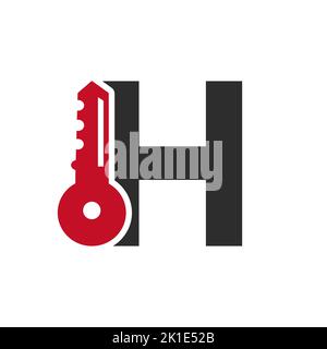 Letter H Key Logo Combine With House Locker Key For Real Estate and House Rental Symbol Vector Template Stock Vector