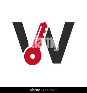 Letter W Key Logo Combine With House Locker Key For Real Estate and House Rental Symbol Vector Template Stock Vector