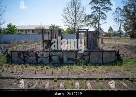 The old cattle and sheep loading ramps at the railway station in glen innes, northern new south wales, australia Stock Photo