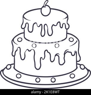 Cute birthday cake monochrome illustration vector illustrations for your work logo, merchandise t-shirt, stickers and label designs, poster, greeting Stock Vector