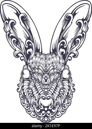 Vintage elegant head bunny ornament silhouette vector illustrations for your work logo, merchandise t-shirt, stickers and label designs, poster Stock Vector