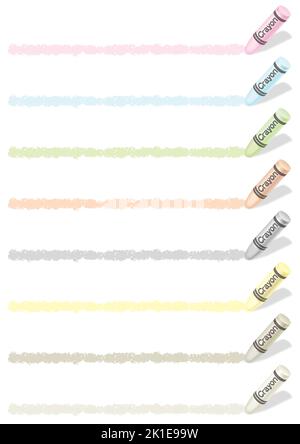 Set Of Pastel-Colored Crayon Drawing Borders Isolated On A White Background. Vector Illustration. Stock Vector