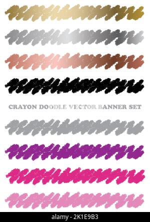 Set Of Colorful Crayon Doodle Borders Isolated On A White Background. Vector Illustration. Stock Vector