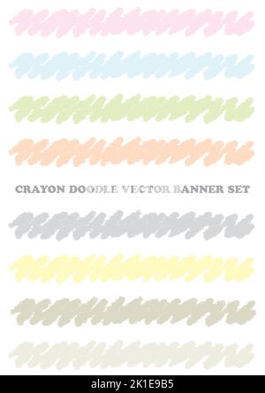Set Of Pastel-Colored Crayon Doodle Borders Isolated On A White Background. Vector Illustration. Stock Vector