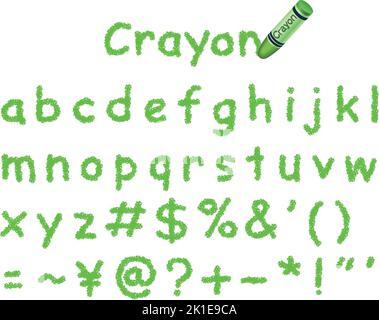 Vector Green Crayon Font Isolated On A White Background. Lower Case And Signs. Stock Vector