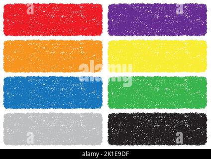 Set Of Vibrant Crayon Texture Rectangle Backgrounds Isolated On A White Background. Vector Illustration. Stock Vector