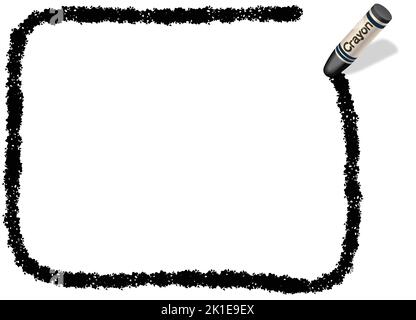 Vector Hand-Drawn Black Rectangle Crayon Texture Frame Isolated On A White Background. Stock Vector