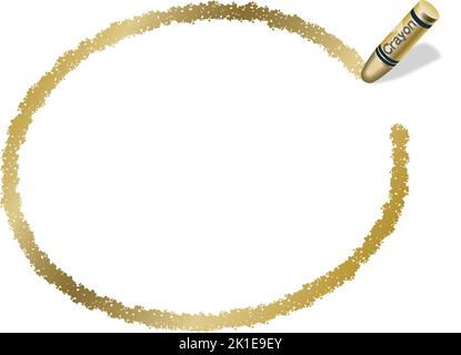 Vector Hand-Drawn Gold Oval Crayon Texture Frame Isolated On A White Background. Stock Vector