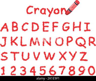Vector Red Crayon Font Isolated On A White Background. Caps And Numbers. Stock Vector