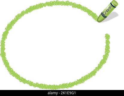 Vector Hand-Drawn Green Oval Crayon Texture Frame Isolated On A White Background. Stock Vector