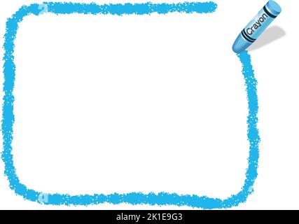 Vector Hand-Drawn Blue Rectangle Crayon Texture Frame Isolated On A White Background. Stock Vector