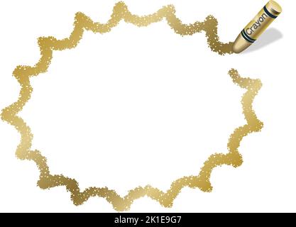 Vector Hand-Drawn Gold Jagged Ellipse Crayon Texture Frame Isolated On A White Background. Stock Vector