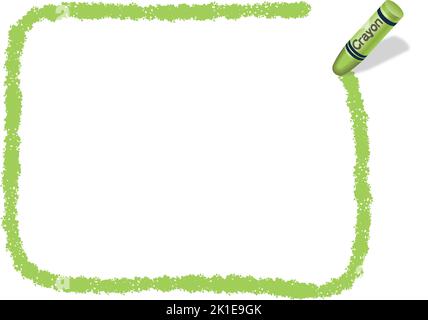 Vector Hand-Drawn Green Rectangle Crayon Texture Frame Isolated On A White Background. Stock Vector