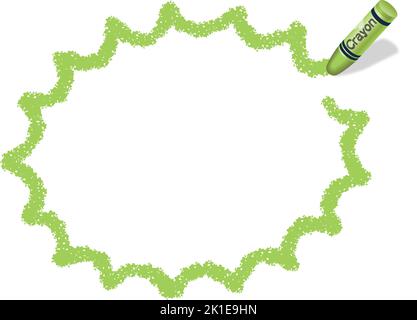 Vector Hand-Drawn Green Jagged Ellipse Crayon Texture Frame Isolated On A White Background. Stock Vector