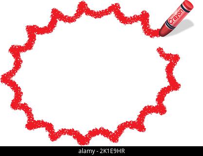Vector Hand-Drawn Red Jagged Ellipse Crayon Texture Frame Isolated On A White Background. Stock Vector