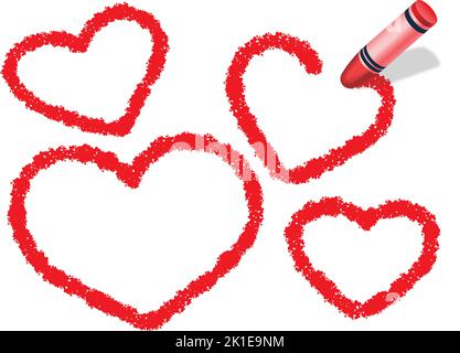 Crayon Texture Heart-Shaped Frame Isolated On A White Background. Valentine’s Day Concept Illustration. Stock Vector