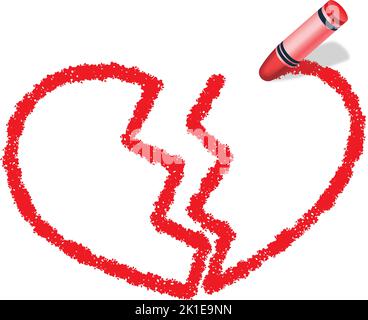 Crayon Texture Heart-Shaped Frame Isolated On A White Background. Valentine’s Day Concept Illustration. Stock Vector
