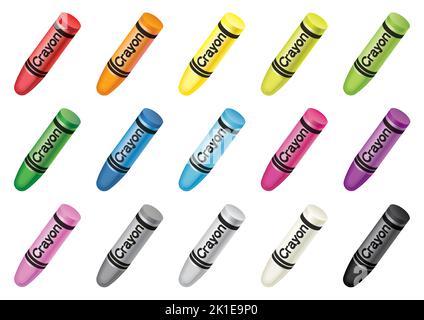 Set Of Colorful Crayons Isolated On A White Background. Vector Illustration. Stock Vector