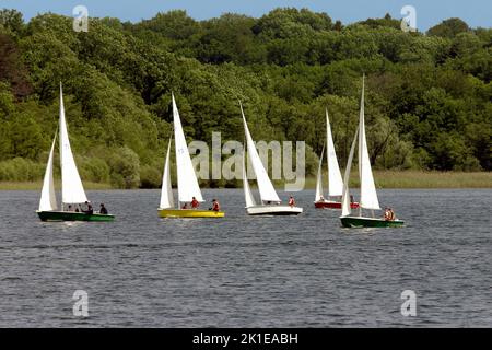 Small sailboats on Lake Chiemsee,  Upper Bavaria, Germany Stock Photo