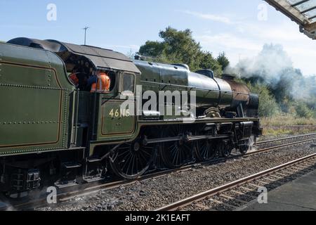 The LMS Royal Scot class 46115 Scots Guardsman at Hellifield station, Yorkshire Stock Photo