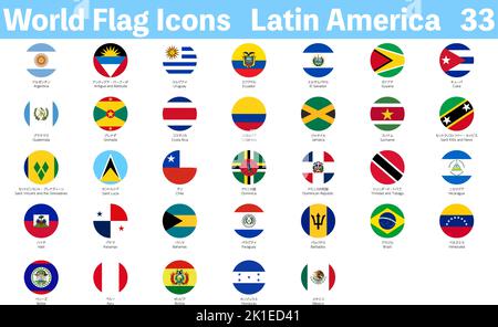 World Flag Icons, Set of 33 Latin American Countries Stock Vector