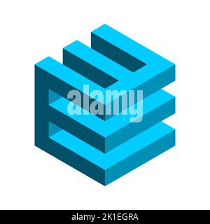 Triple E cube logo. 3D letter E cube. Blue geometric hexagon shape. Electronics industry concept. Three layers object. Construction and building Stock Vector