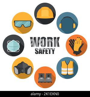 Industrial safety and occupational health icon set. Personal protection equipment for the prevention of occupational risks and accidents. Work safety Stock Vector