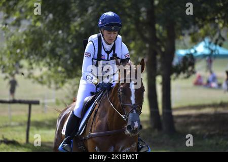 Yasmin Ingham (GBR) riding Banzai du Loir during the cross-country course of the Equestrian FEI Eventing World Championships on September 17, 2022 at Pratoni del Vivaro, Rome, Italy Stock Photo