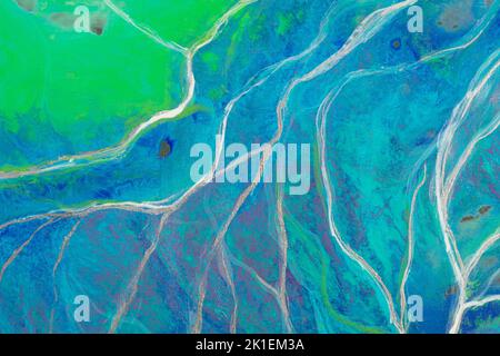 Abstract painting background, texture in a blue and green colors. Liquid, fluid art pattern. Original simulation of depth ocean and the sea surface Stock Photo