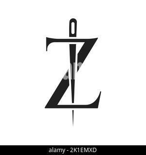 Letter Z Tailor Logo, Needle and Thread Combination for Embroider, Textile, Fashion, Cloth, Fabric Template Stock Vector