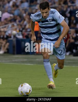 Overland Park, Kansas, USA. 16th Sep, 2022. Sporting KC forward Daniel Salloi #20 pushes for an attack on goal during the first half of the game. (Credit Image: © Serena S.Y. Hsu/ZUMA Press Wire) Stock Photo